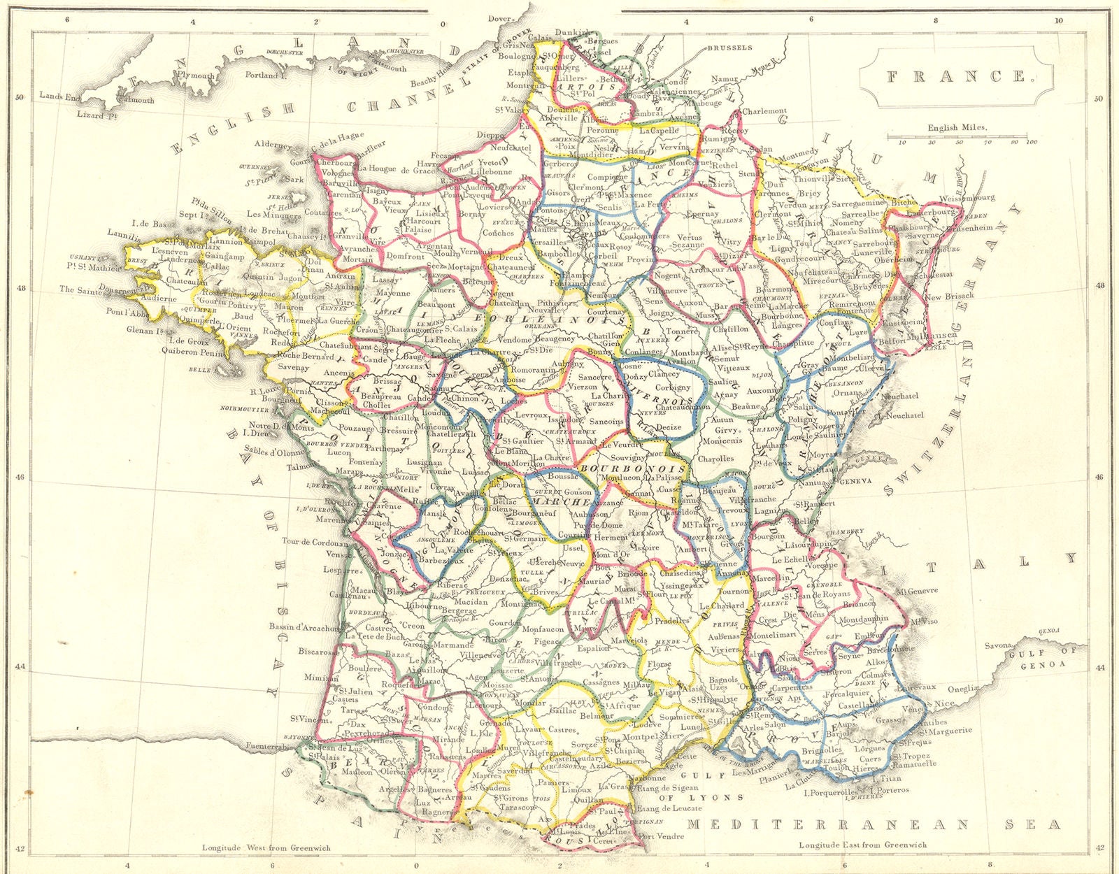 FRANCE. Becker 1848 old antique vintage map plan chart